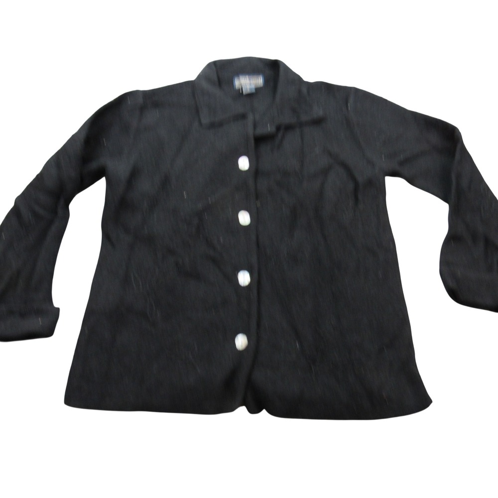 Herman Geist Womens Black 100% Wool Floral Embroidered Cardigan‎ Sweater Medium